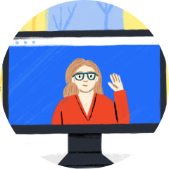 A provider on a desktop computer waving their hand